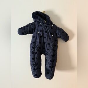 Jacadi Midnight Blue Snowsuit with Velvet hearts and Fur Lined hood